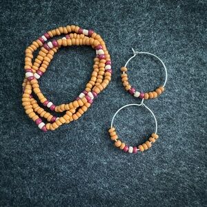 Elegant Beaded Hoop Earrings and Bracelet Set